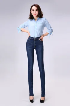 Pavasario Aukšto Juosmens Slim Stretch Kelnės vidutinio amžiaus Ponios Didelio Dydžio Straight Džinsai