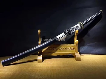 Rankinio Kalimo Japonijos Samurajų Kardas Katana Damasko Plieno Lankstymo Full Tang Ašmenys Labai Aštrūs Pjovimo Gražus Odos Apvalkalas