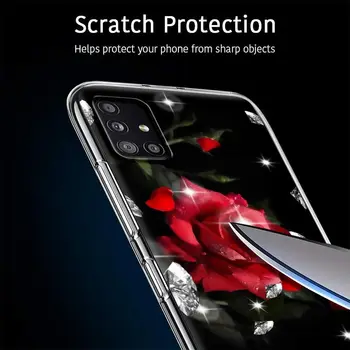 Raudona Rožė Gėlių Back Case For Samsung Galaxy A51 A71 A41 A42 5G A21 A31 A01 M51 M21 M11 Aišku, Minkštas Mobiliojo Telefono Coque Shell