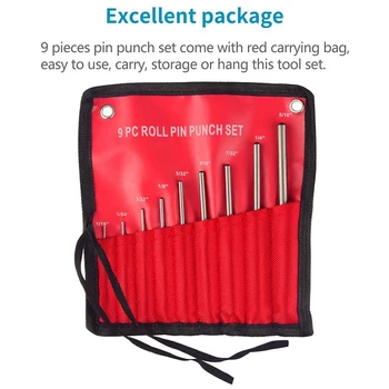 Roll Pin Punch Nustatytas Saugojimo Dėklas, 9 Gabalas Plieno Removal Tool Kit