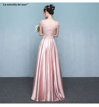 Rožinė Bridesmaid Suknelę Ilgai, O-Kaklo Nėrinių Skrybėlę Rankovės Taftos Linijos, Elegantiškas Raudonas Vestuves suknelė vestido fiesta 