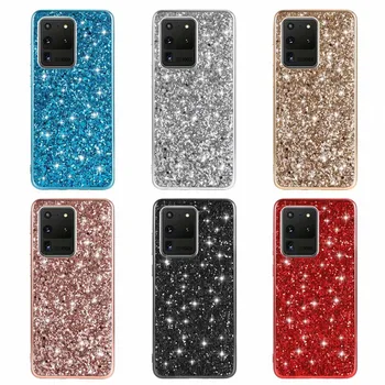 Samsung Galaxy S20 Plus Ultra Atveju Blizgučiai Bling Minkštos TPU Padengti A51 A71 A81 A91 A10s A20s Bling Kristalų Fundas Coque