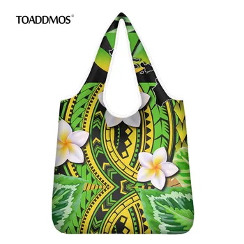 TOADDMOS Polinezijos Tradicinių Genčių Plumeria Gėlių Dizainas Shopper Bags Moterų Daugkartinio naudojimo ekologišką Pirkinių Pečių Maišą