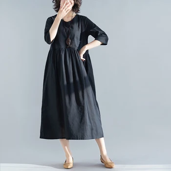 Uego 2021 Naują Atvykimo Vientisos Spalvos Medvilnės Skalbiniai Vasaros Suknelės Plius Dydžio Prarasti Vintage Suknelė Chalatai Moterims Atsitiktinis Midi Šalis Suknelė