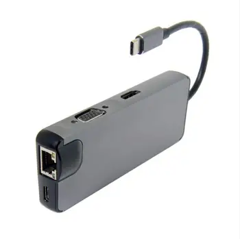 USB-C USB 3.1 Tipas-C VGA HDMI USB HUB Gigabit Ethernet & SD TF & Moteris Įkroviklis Adapteris Nešiojamas kompiuteris