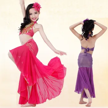 Vaikams slidinėti pilvo šokio nustatyti rytietiškų šokių kostiumai Mergaitėms, Indijos šokių drabužius veiklos Egiptas šokių drabužių raudona