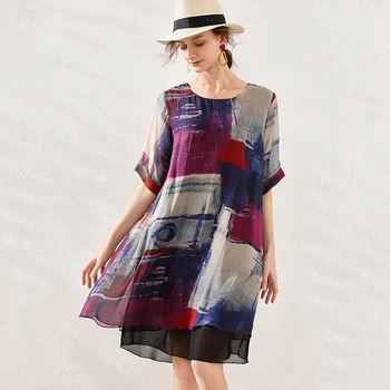 Šilko suknelė moterų vasaros 2020 naujų riebalų mm temperamentas užsienio spausdinimo stiliaus plius dydis mulberry šilko sijonas 7726