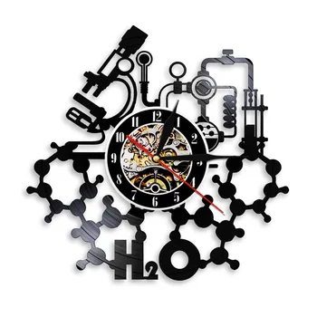 Šiuolaikinės paprasta juoda klijai sienos meno sieninis laikrodis, mokyklos chemijos eksperimento mokslo laboratorijos vinilo įrašas sieninis laikrodis apdaila