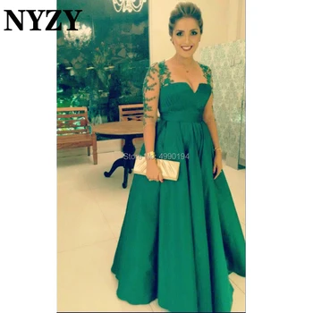 Elegantiškas Satino Pusė Rankovių Žalia Motina Nuotakos Suknelės Ilgai Vestuvės Dress Svečias Dėvėti Oficialią Vakare Gown NYZY M322