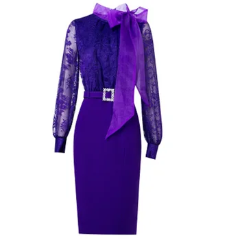 Mados Office Naujas lady Nėrinių suknelės 2021 spausdinti Rudenį, Pavasarį suknelė moterų slim kratinys ilgomis rankovėmis Vintage sijonas su diržu